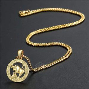 Taurus Gold Plated Zodiac Sign Pendant necklace for Women Men  |  Chain 22inch